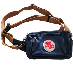 Disney Navy Blue Crossbody Bag with Tan Strap and Pink Logo